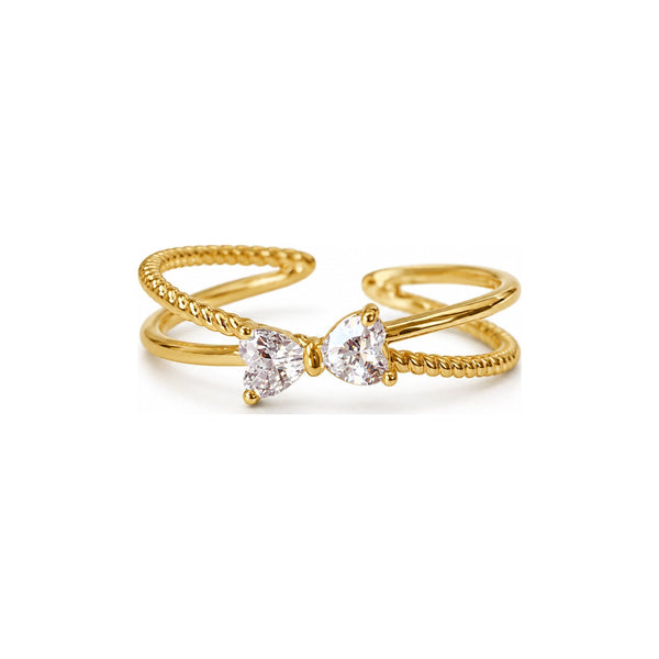 Clear Twin Heart Crossover Adjustable Ring