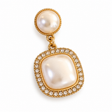 Square Pearl-Look Halo Drop Earrings — Modern Sparkling Jewelry