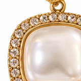 Square Pearl-Look Halo Drop Earrings — Modern Sparkling Jewelry