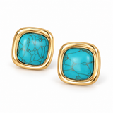 Turquoise-Tone Cushion Square Stud Earrings