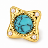 Turquoise-Tone Pearl-Look Corner Stud Earrings — Boho Chic Jewelry