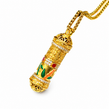 Sand Gold 3D Carved Column Zen Mantra Pendant — Sacred Buddhist Jewelry Necklace