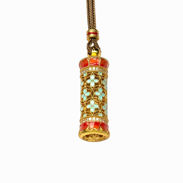Sand Gold 3D Carved Column Pendant — Zen Fortune Talisman Necklace