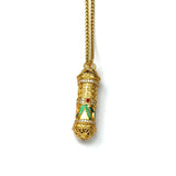 Sand Gold 3D Carved Column Zen Mantra Pendant — Sacred Buddhist Jewelry Necklace