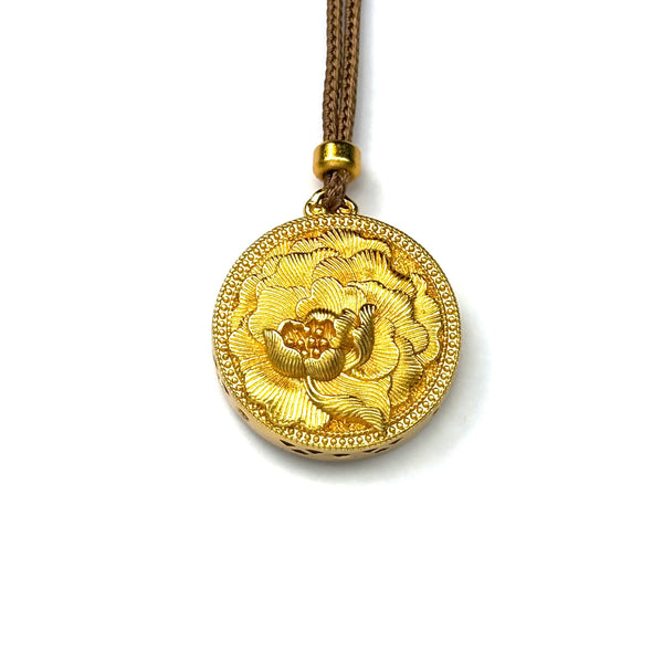 Sandgold 3D-Pfingstrosen-Anhänger — Wohlstands- und Ehre-Charm-Halskette