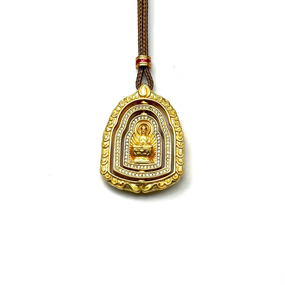 Sand Gold Enamel Pomegranate Pendant — Reversible Double Happiness Necklace