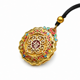 Gold-Emaille-Glücksamulett-Anhänger in Sandoptik — Wendbare Lotus-Halskette