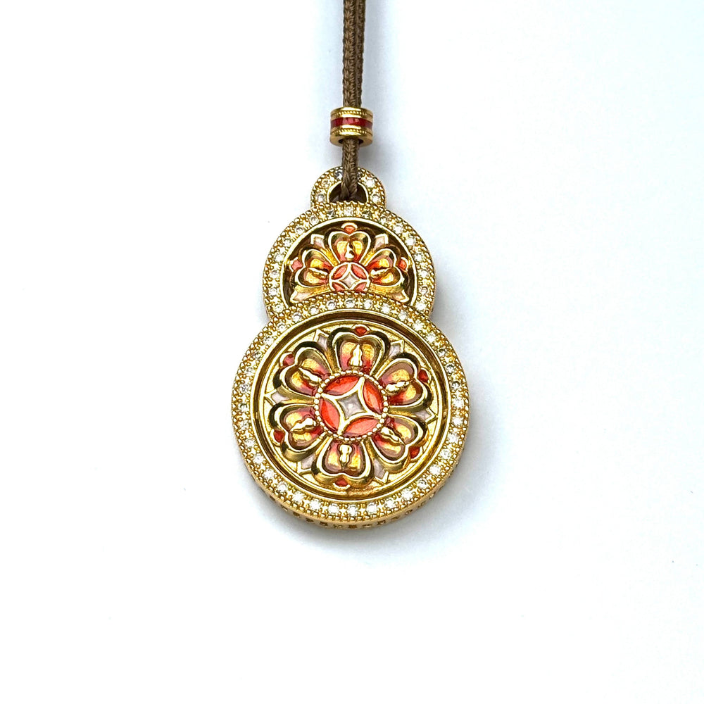 Sand Gold Enamel Hulu Pendant — Reversible Lotus Gourd Necklace