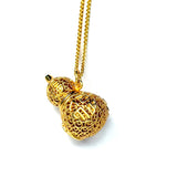 Sand Gold Enamel Dragon Pendant — Reversible Cloud Fortune Necklace