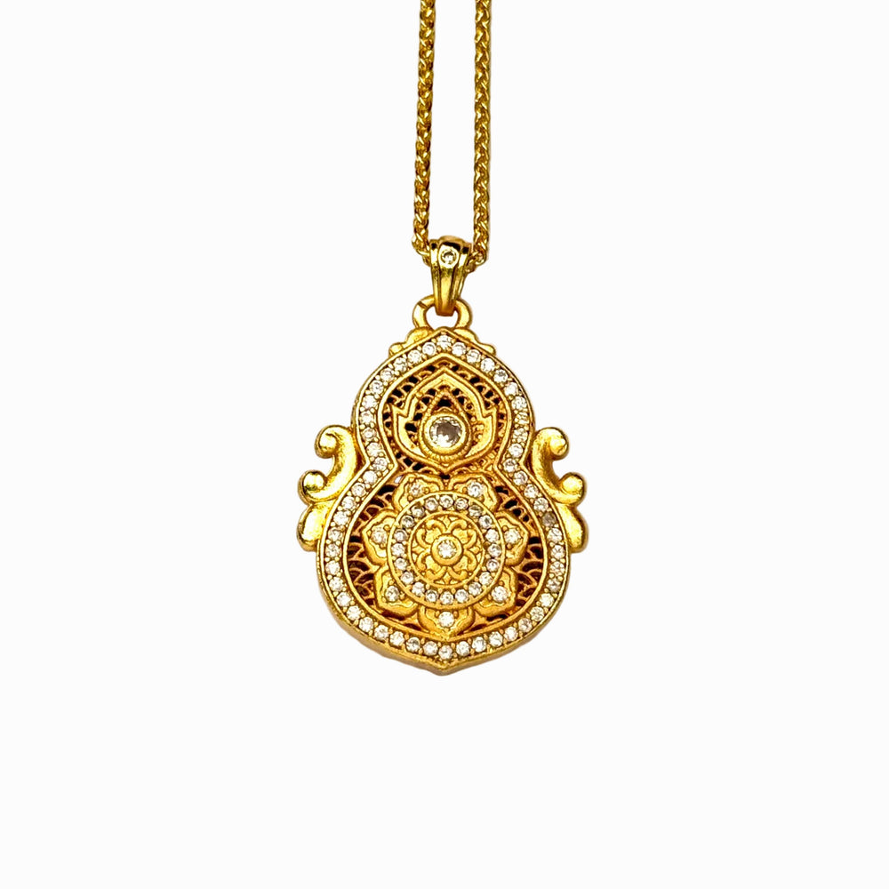 Sand Gold Enamel Butterfly Pendant — Reversible Flower Garden Necklace