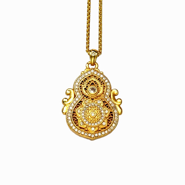 Sand Gold Enamel Butterfly Pendant — Reversible Flower Garden Necklace