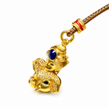 Sand Gold Enamel Peach Pendant — Reversible Bat Fortune Longevity Necklace