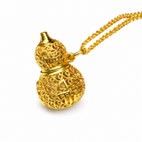 Sand Gold Enamel Dragon Pendant — Reversible Cloud Fortune Necklace