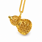 Sand Gold Enamel Dragon Pendant — Reversible Cloud Fortune Necklace