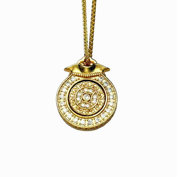 Sand Gold Money Bag Pendant — Ancient Fortune Coin Wealth Necklace