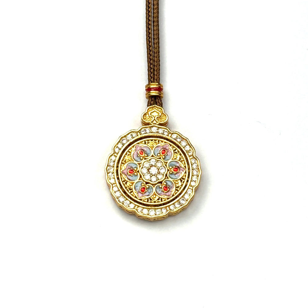 Sand Gold Spinning Lotus Pendant — Reversible Mandala Buddhist Jewelry