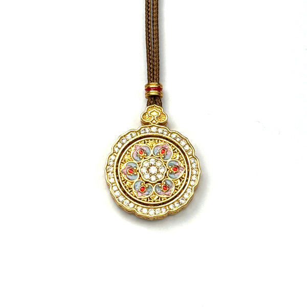 Sandgold-Drehlotus-Anhänger — Beidseitiger Mandala-Buddha-Schmuck