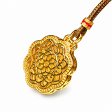 Sand Gold Spinning Mandala Pendant — Reversible Ruby Lotus Necklace
