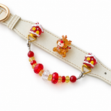 Scharlachrotes Rentier-Halsband mit cremefarbenen Perlen