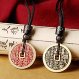 Authentic Taoist Bagua Coin Pendant — Cinnabar Brass Protection Amulet Necklace