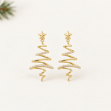 Gold-Tone Spiral Christmas Tree Earrings