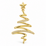 Gold-Tone Spiral Christmas Tree Earrings