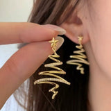 Gold-Tone Spiral Christmas Tree Earrings