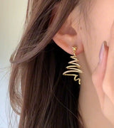 Gold-Tone Spiral Christmas Tree Earrings