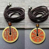 Authentic Taoist Bagua Coin Pendant — Cinnabar Brass Protection Amulet Necklace