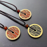 Authentic Taoist Bagua Coin Pendant — Cinnabar Brass Protection Amulet Necklace