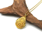 Sand Gold Enamel Butterfly Pendant — Reversible Flower Garden Necklace