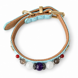 Haustierhalsband aus Natursteinperlen in Violett und Himmelblau