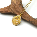 Sand Gold Enamel Butterfly Pendant — Reversible Flower Garden Necklace